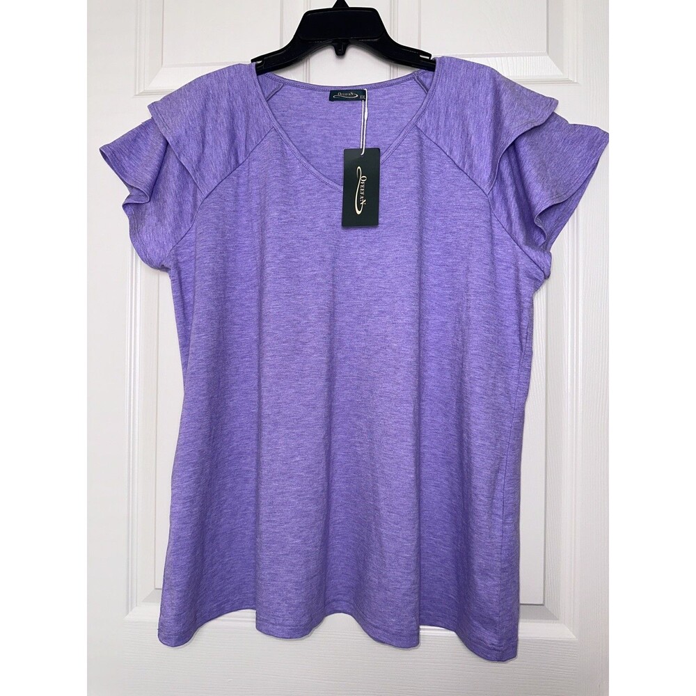 OFEEFAN Womens Summer Tops Ruffle Short Sleeve V Neck T-Shirts Casual XXL